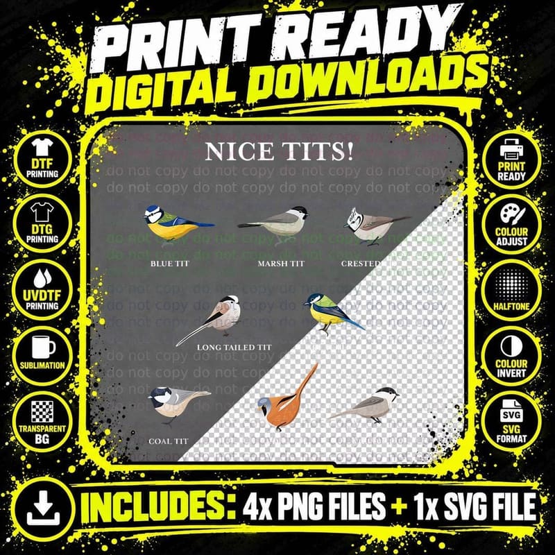 Nice Tits! - Funny Birdwatching Gift for Bird Enthusiast Png SVG Digital Bundle