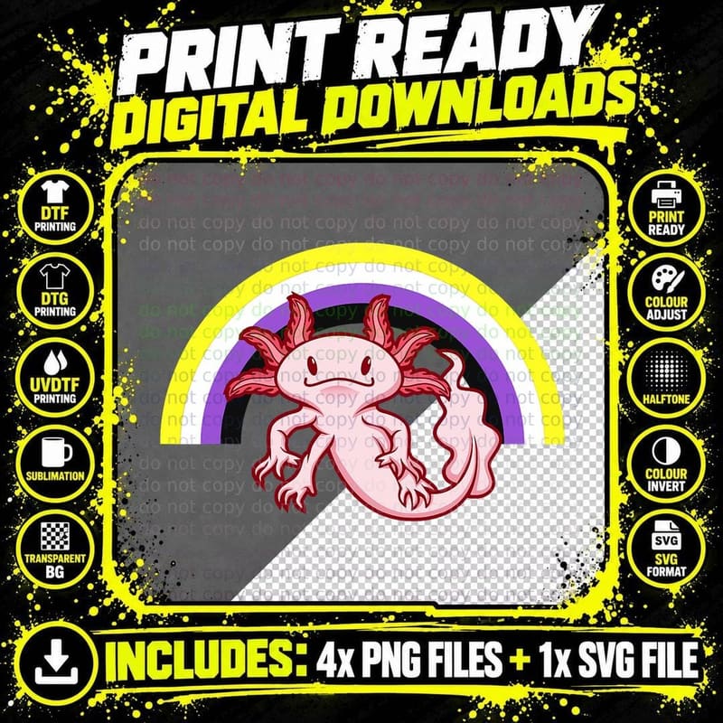 Non-Binary Axolotl Non-Binary Pride T-Shirt Png SVG Digital Bundle