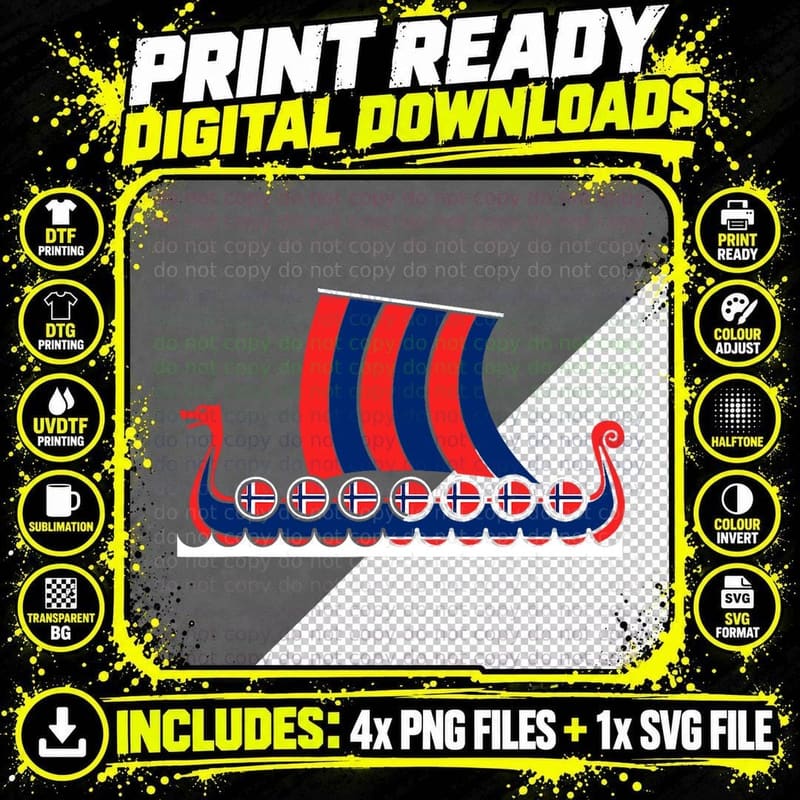 Norway Viking Ship - Norwegian Flag Dragon Boat Viking Png SVG Digital Bundle