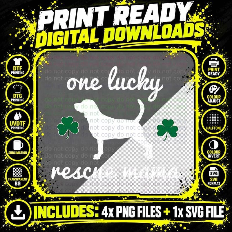 One Lucky Rescue Mama Foster Dog Mom Irish Shamrocks Png SVG Digital Bundle