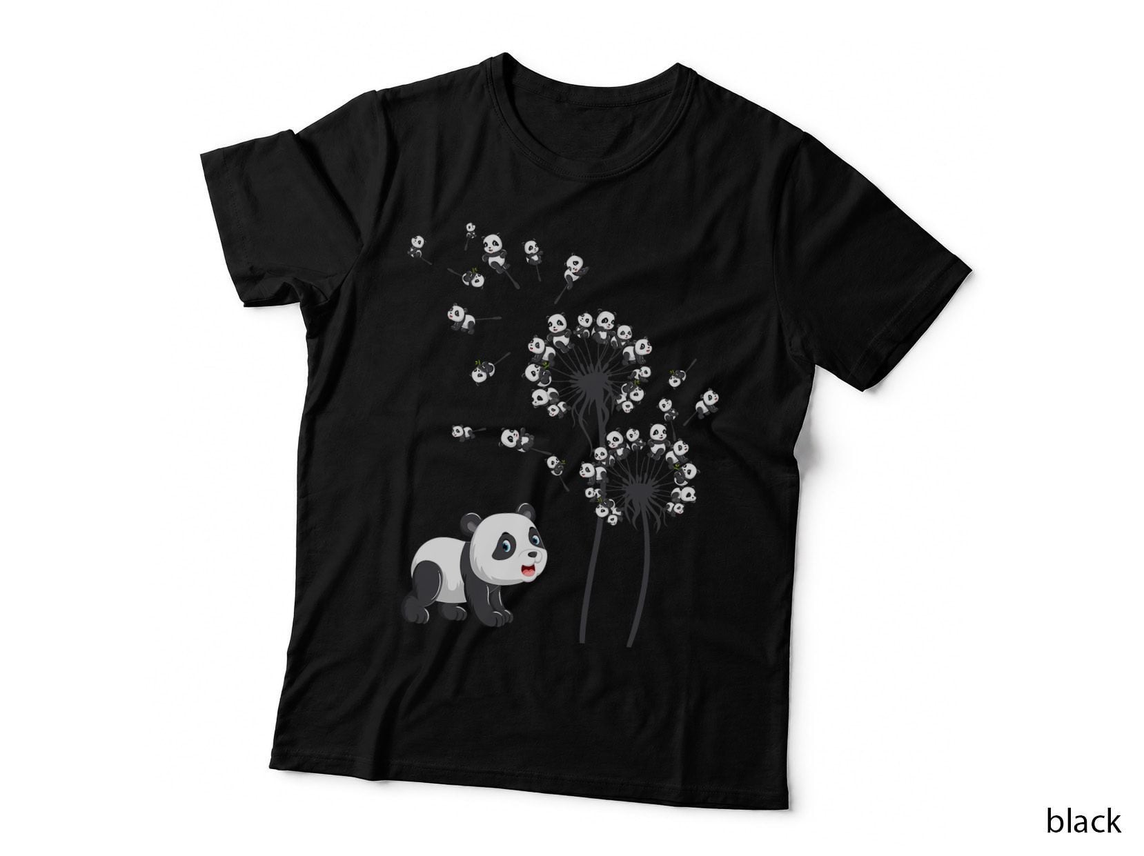 Panda Dandelion Flower Panda Lover Mens T-Shirt