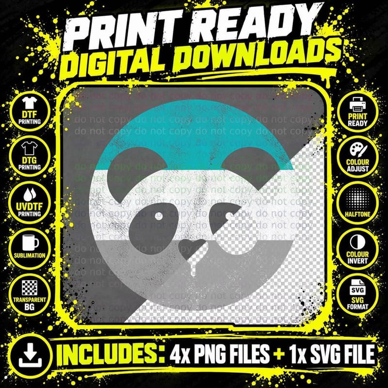 Panda Face Retro Gift for Men or Boys T-Shirt Png SVG Digital Bundle