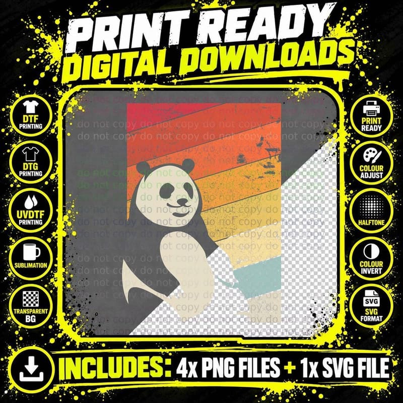 Panda Shirt. Retro Style T-Shirt Png SVG Digital Bundle