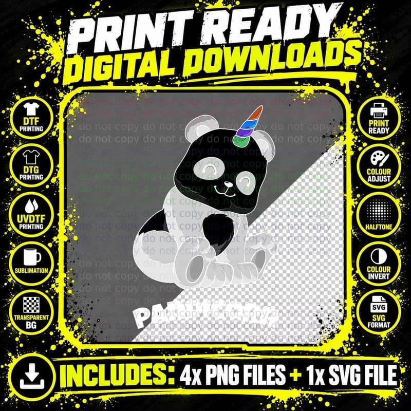 Pandicorn Unicorn Shirt Panda Lover Bear Rainbow Girl Png SVG Digital Bundle