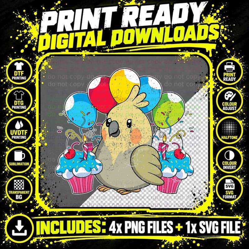 Parrot Bird Lover Kids Birthday Party Cute Animal Png SVG Digital Bundle