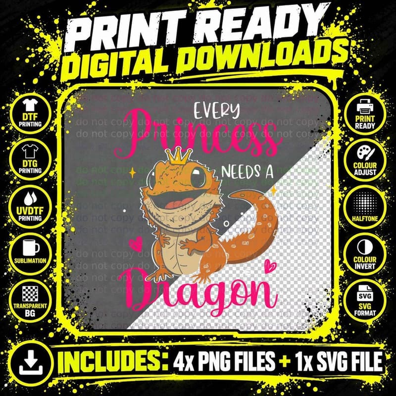 Pet Lover Every Princess Needs Bearded Dragon Reptile Png SVG Digital Bundle