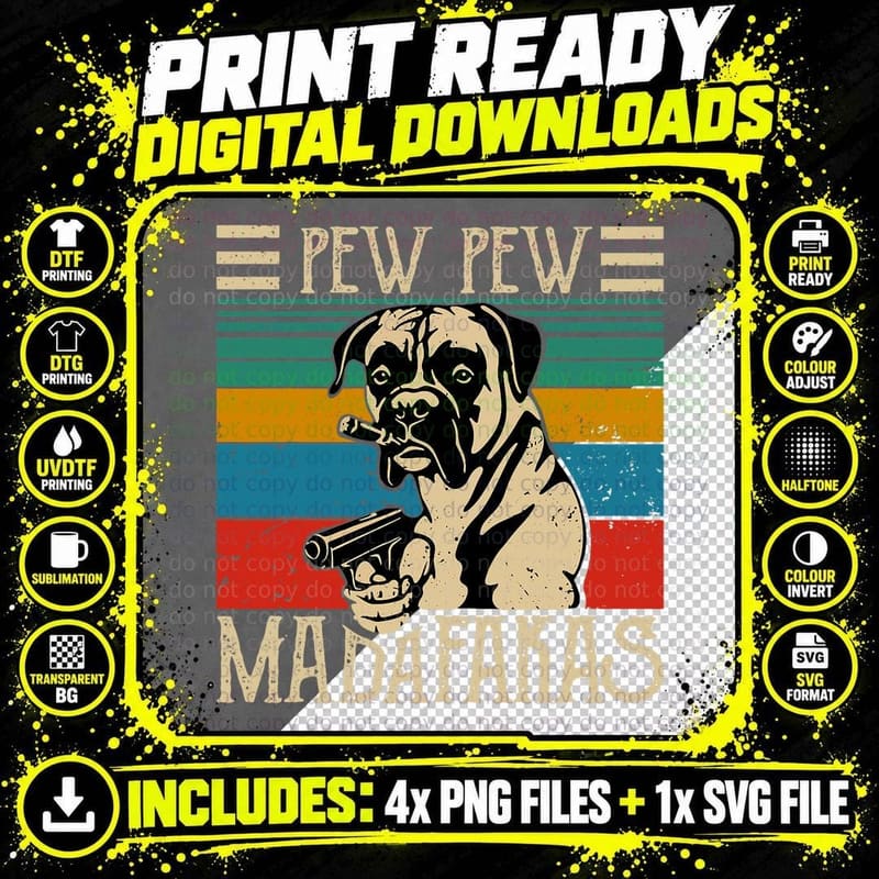 Pew Madafakas - Vintage Boxer Dog Pew T-Shirt Png SVG Digital Bundle