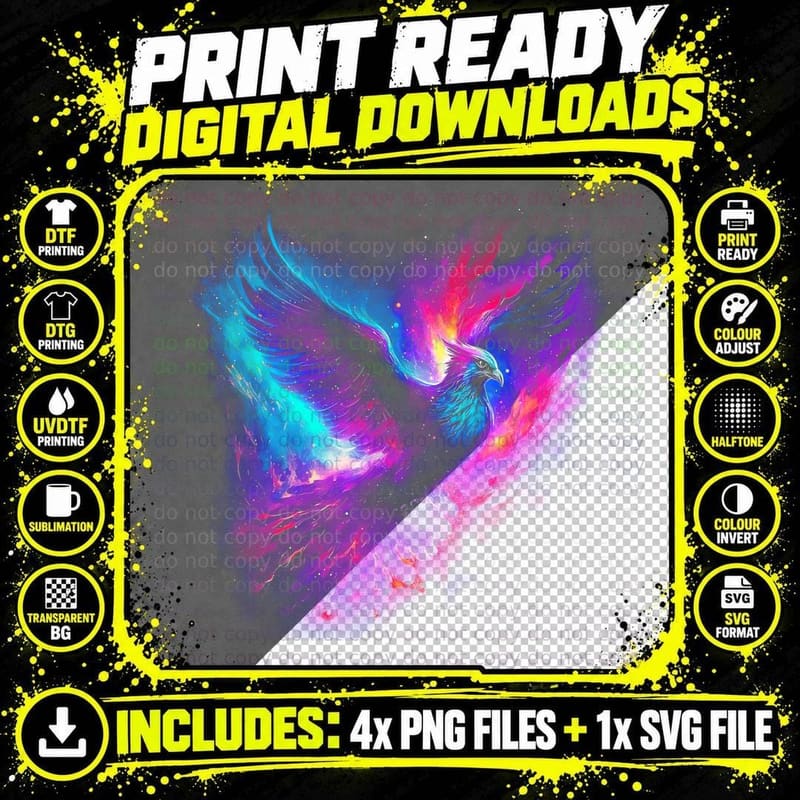 Phoenix Rising T-Shirt, Fantasy Art Print Png SVG Digital Bundle