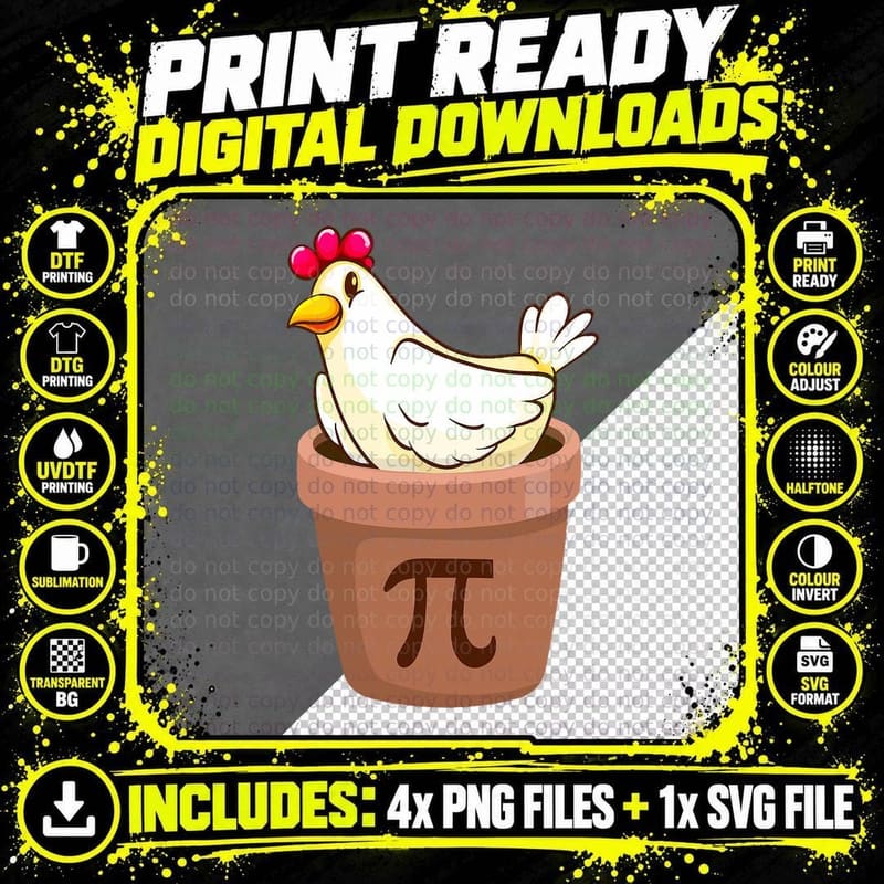 Pi Day - Chicken Pie Pot March 14th Chicken Lover 3.14 Png SVG Digital Bundle