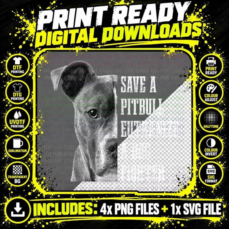 Pitbull Save a Pitbull Funny Dog Rescue Pitbull Mom Dad Png SVG Digital Bundle