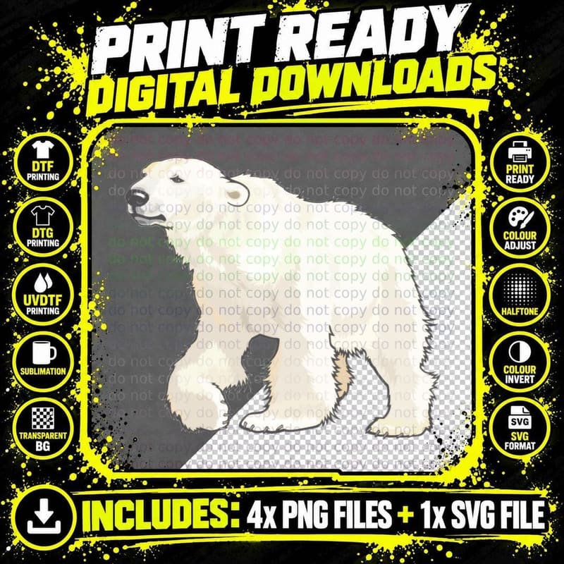 Polar Bear Arctic Animal Realistic Retro Png SVG Digital Bundle