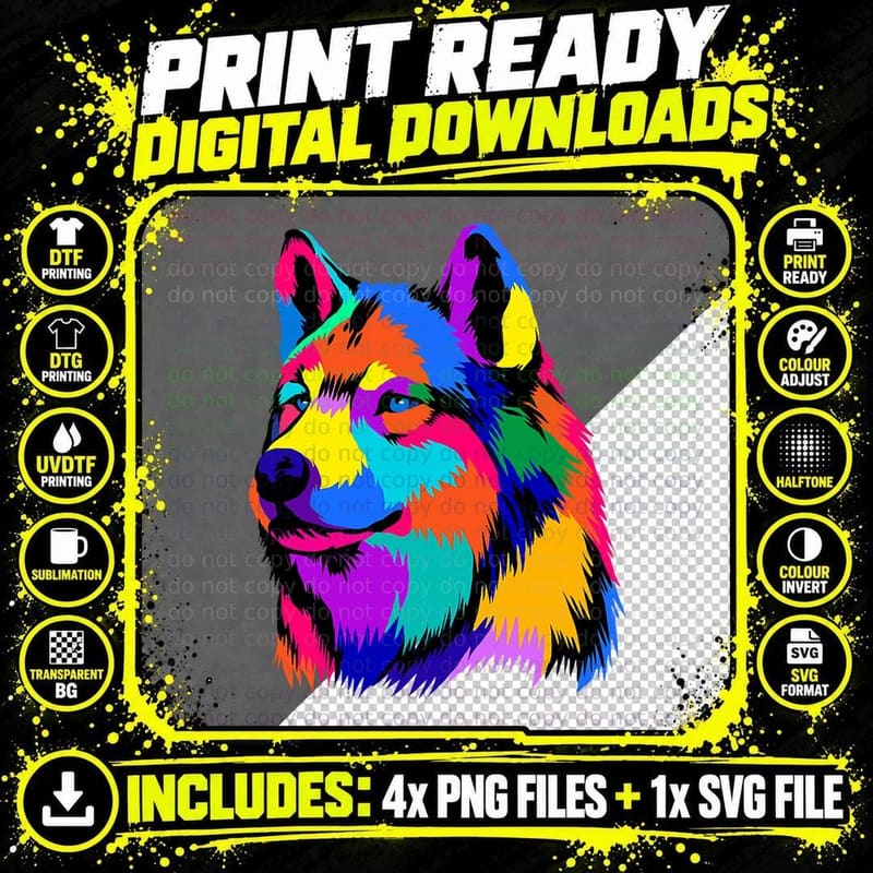 Pop Art Wolf T-Shirt Png SVG Digital Bundle