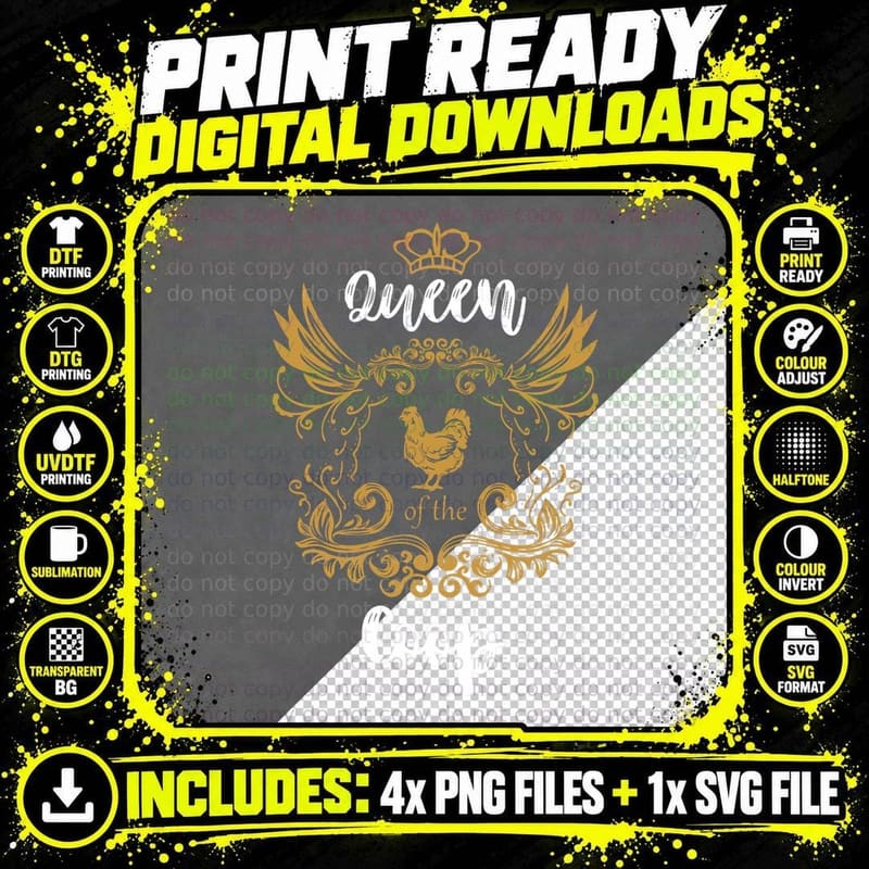 Queen of the Coop Chicken Lady Backyard Farm T-Shirt Png SVG Digital Bundle