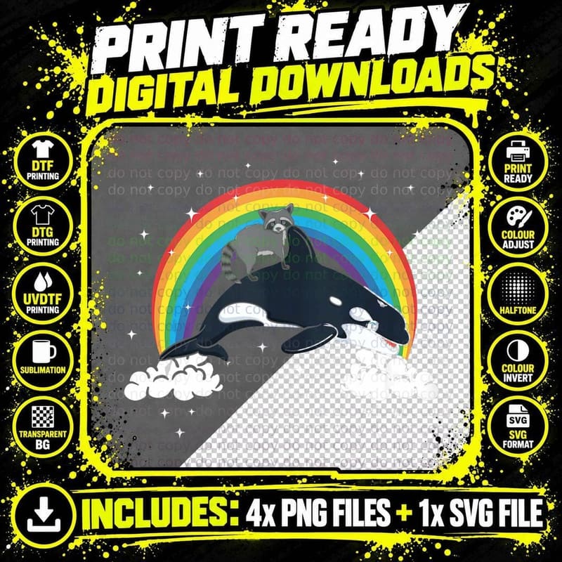Raccoon Raccoons Trash Panda Orca Whale Killer Funny Png SVG Digital Bundle