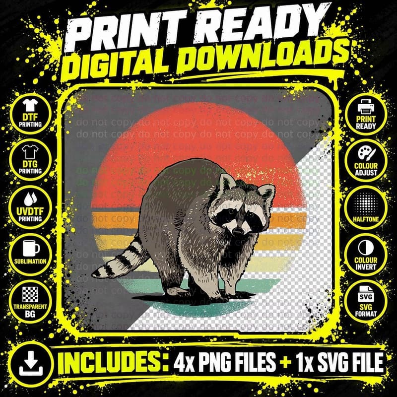 Raccoon Shirt Trash Panda Retro Style Animal Raccoon Png SVG Digital Bundle