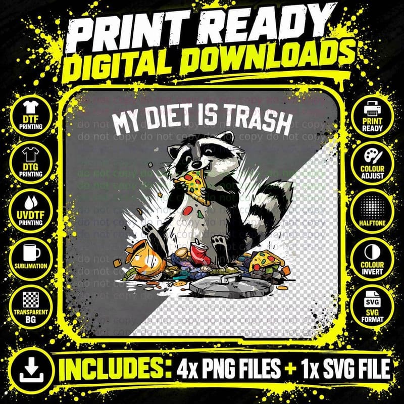 Raccoon Trash Panda Shirt - My Diet Is Trash Funny Png SVG Digital Bundle