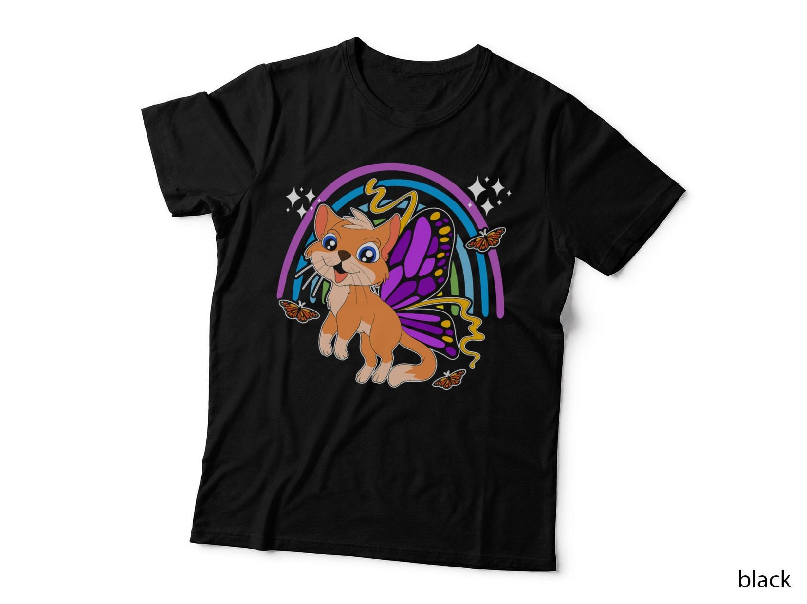 Rainbow Butterfly Cat Lover Pet Owner Fantasy Insect Cat T-Shirt
