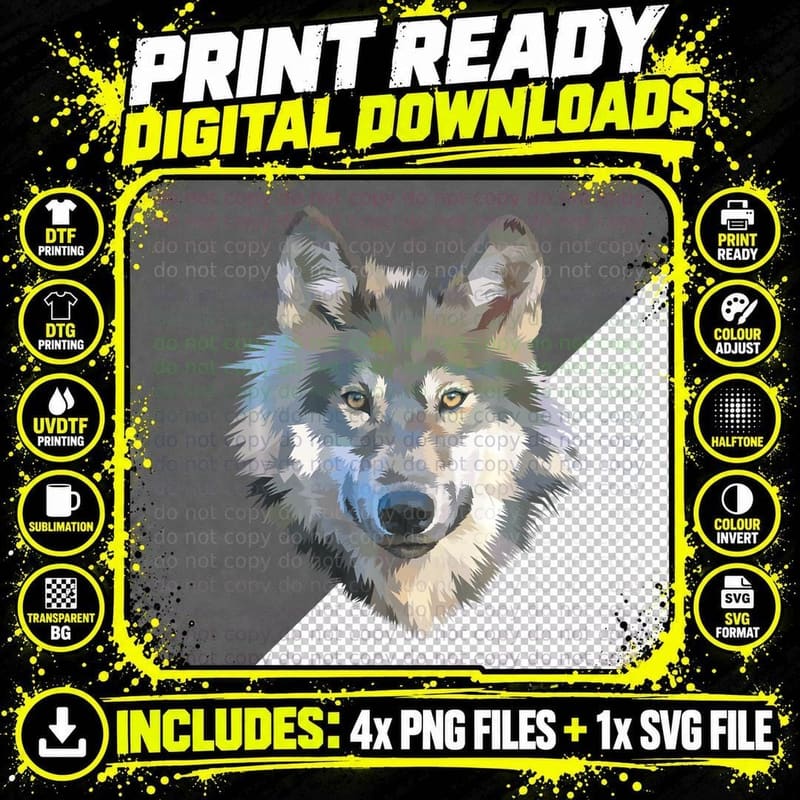 Realistic White Wolf, Realistic Animal Print with Colors Png SVG Digital Bundle