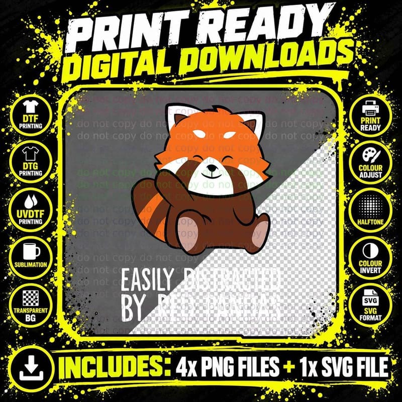 Red Panda Love Easily Distracted by Red Pandas T-Shirt Png SVG Digital Bundle