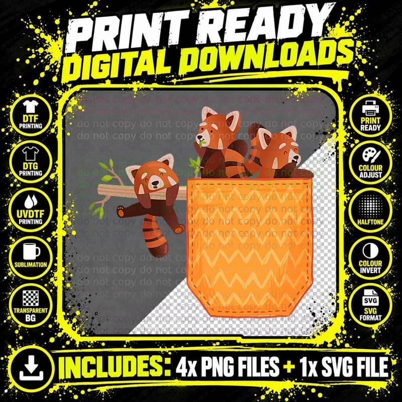 Red Panda in Pocket Funny Red Pandas Animal Lover Png SVG Digital Bundle