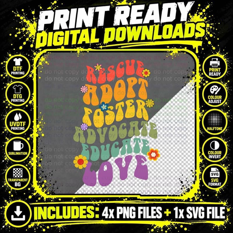 Rescue Adopt Foster Advocate Groovy Dog Mom Rescue Png SVG Digital Bundle