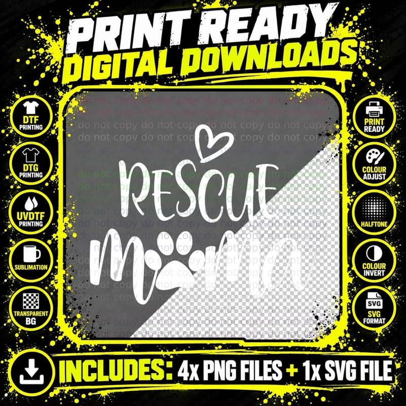 Rescue Mama Paw Dog Cat Lover Dog Mom Birthday Gift Png SVG Digital Bundle