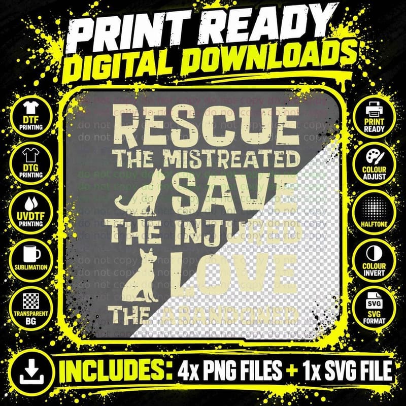 Rescue Mistreated Save Love Dog Cat Animal Pet Men Women Png SVG Digital Bundle