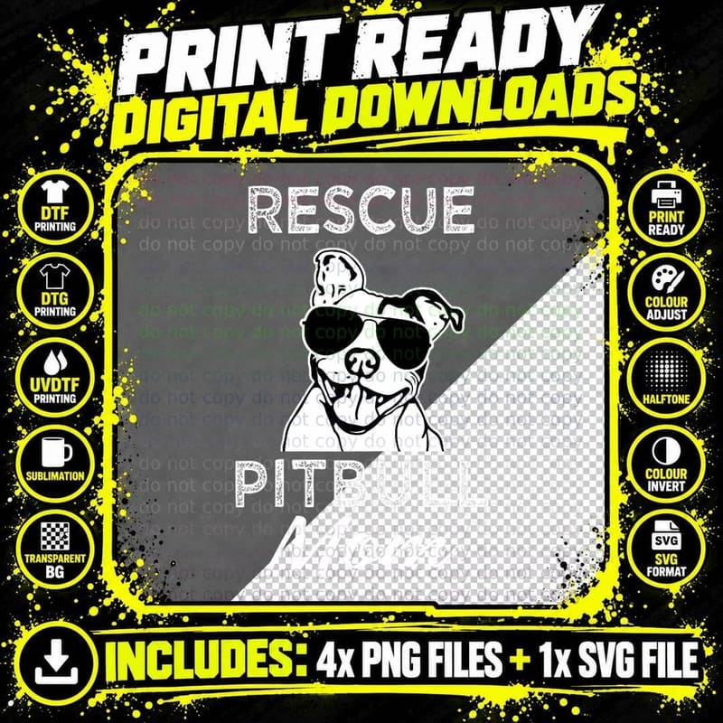 Rescue Pitbull Dog Mom Funny Cute T-Shirt Png SVG Digital Bundle