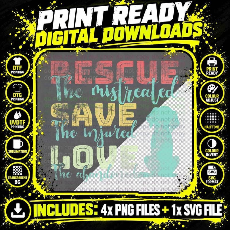 Rescue Save Love Animal Lovers Funny Rescue Cute Dog Cat Png SVG Digital Bundle