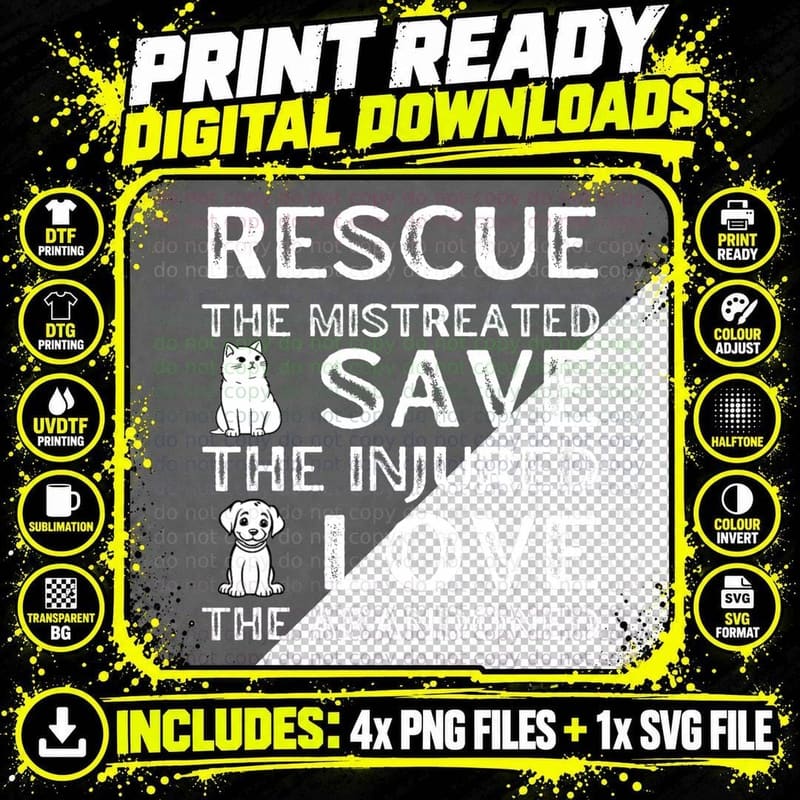 Rescue Save Love Cute Animal Rescue Dog Cat Lovers Png SVG Digital Bundle