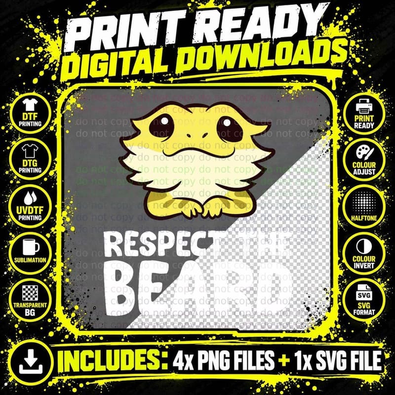 Respect the Beard Pogona Reptile Bearded Dragon T-Shirt Png SVG Digital Bundle