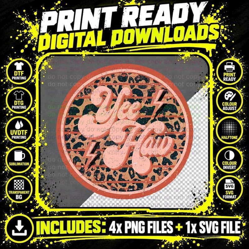 Retro Cowboy Yeehaw Leopard Western Country Cowgirls Png SVG Digital Bundle