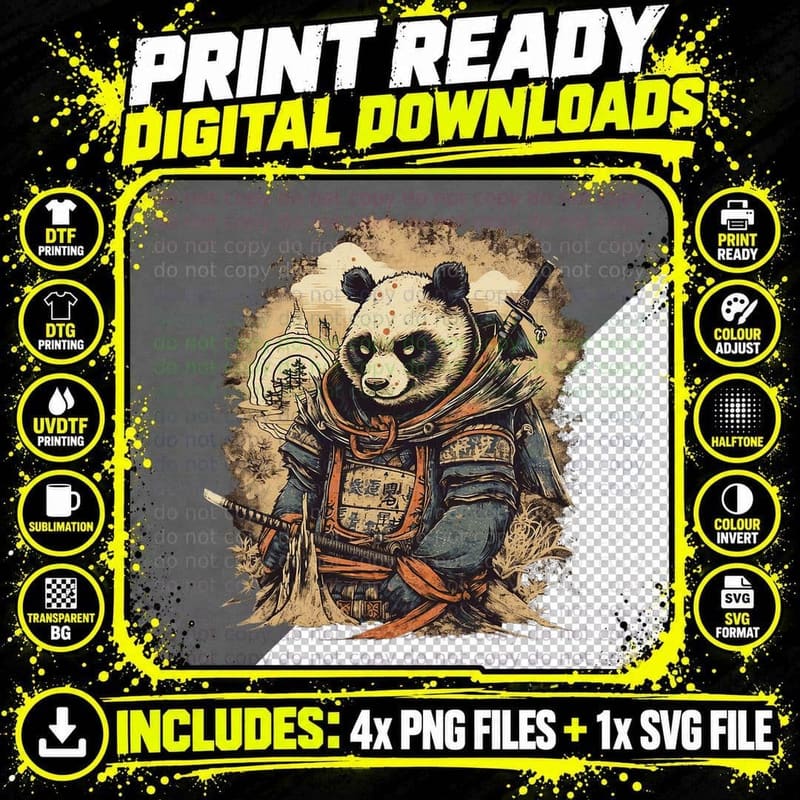 Retro Japanese Culture Graphic Lover Samurai Panda Art Png SVG Digital Bundle