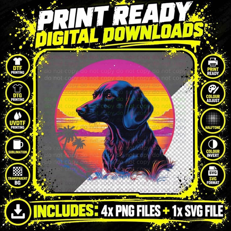 Retro Sunset Weiner Dachshund Dog T-Shirt Png SVG Digital Bundle