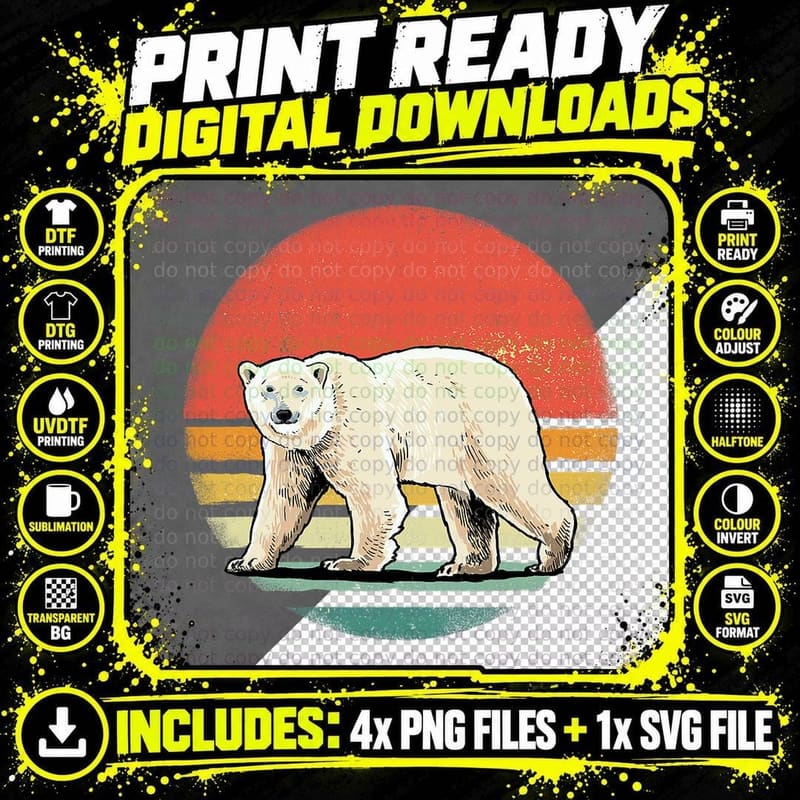 Retro Vintage Polar Bear Cool Polar Bear Lover T-Shirt Png SVG Digital Bundle