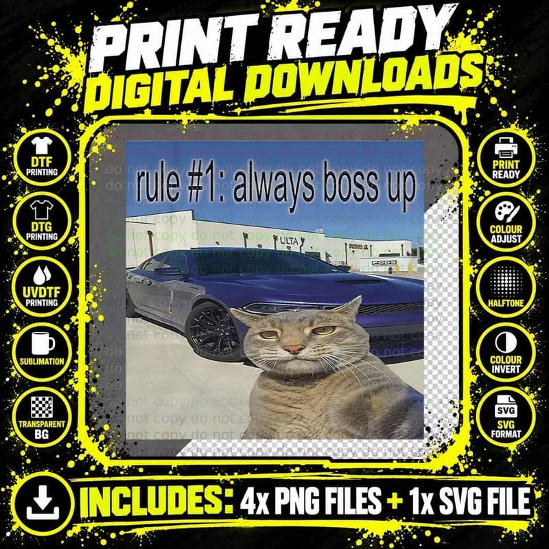 Rule 1 Always Boss up Funny Cat Meme for Men Women Png SVG Digital Bundle