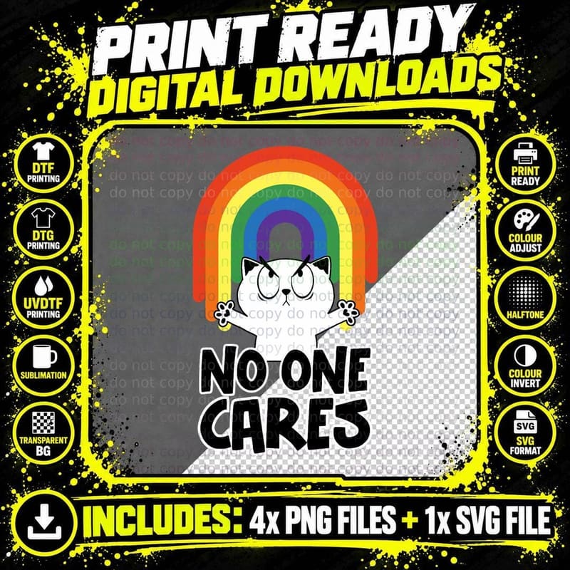 Sarcastic Cat No One Cares Grumpy Kitty Cat Joke T-Shirt Png SVG Digital Bundle