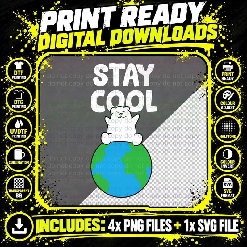 Save Earth Polar Bear Stay Cool Global Warming Polar Png SVG Digital Bundle