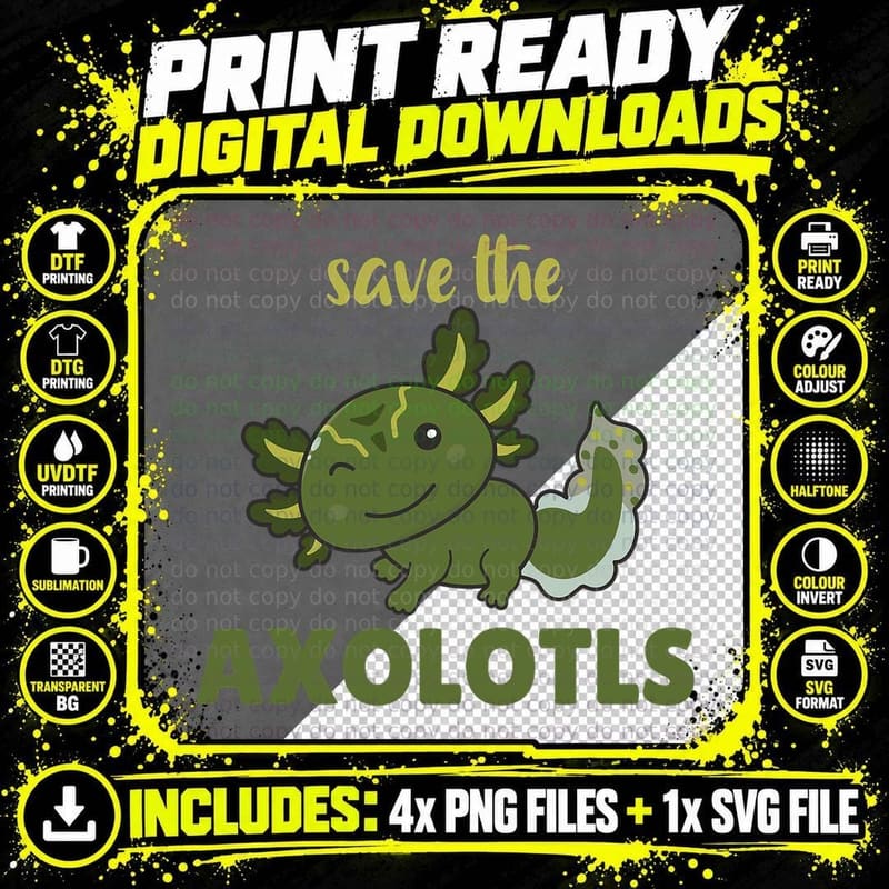 Save the Axolotl Cute Axolotl T-Shirt Png SVG Digital Bundle