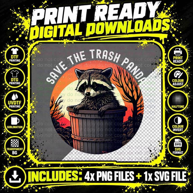 Save the Trash Panda Funny Raccoon T-Shirt Png SVG Digital Bundle