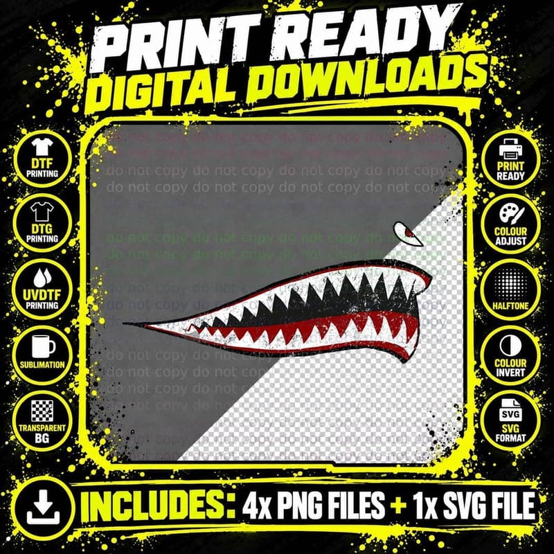 Shark Teeth P-40 Warhawk Nose Art WWII WW2 Airplane Png SVG Digital Bundle
