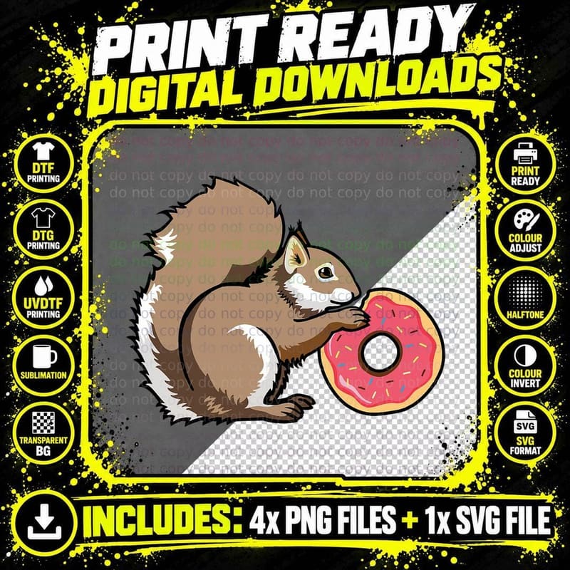 Shirt Panda, Squirrel Eating a Donut T-Shirt Png SVG Digital Bundle