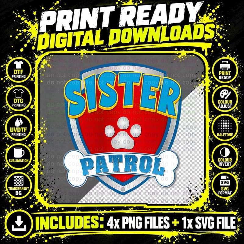 Sister of the Birthday Boy Girl Dog Paw Family Matching Png SVG Digital Bundle