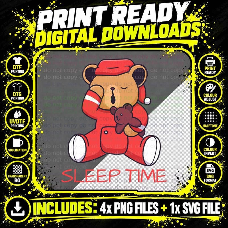 Sleep Time Teddy Bear for Kids Sleep Clothing Birthday Png SVG Digital Bundle