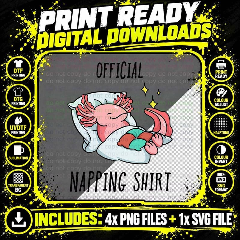 Sleeping Axolotl Pajamas Sleepyhead T-Shirt Png SVG Digital Bundle