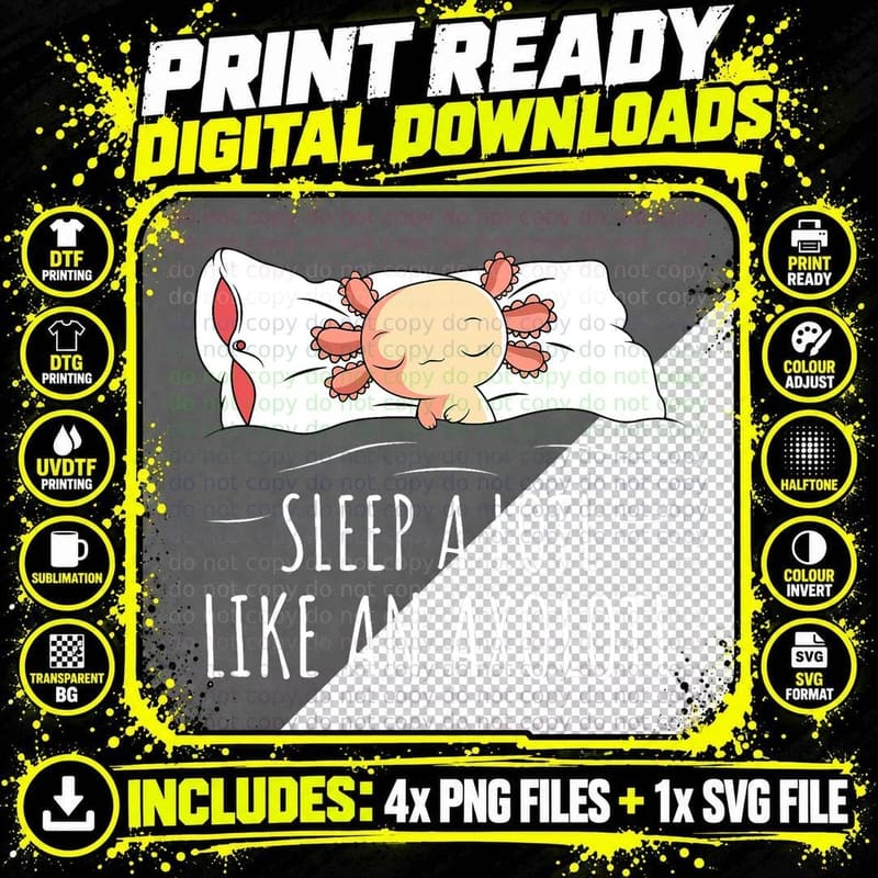 Sleeping Axolotl Pyjamas Mexican Salamander Lover Png SVG Digital Bundle