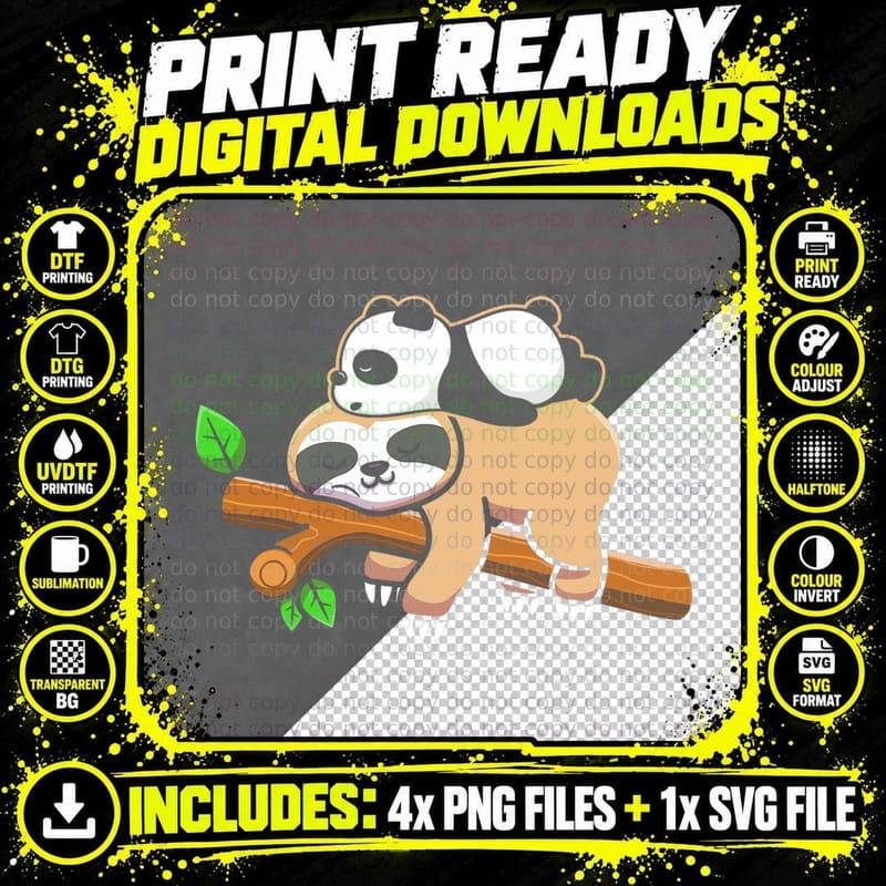 Sleepy Panda Bear Sloth T-Shirt Png SVG Digital Bundle