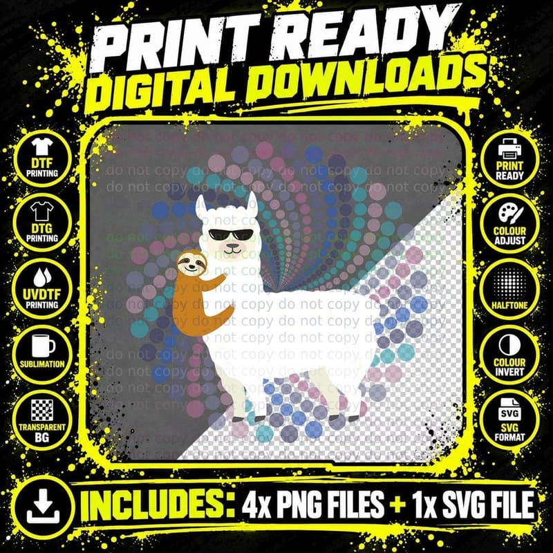 Sloth Riding Llama Back to School Women Men Kids Png SVG Digital Bundle