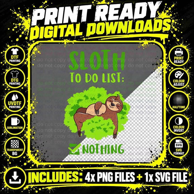Sloth to Do List Lazy Sleeping Wildlife Zoologist Gift Png SVG Digital Bundle