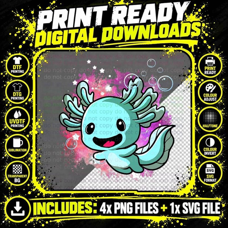 Smiling Axolotle - Pet Owner Salamander Axolotl T-Shirt Png SVG Digital Bundle
